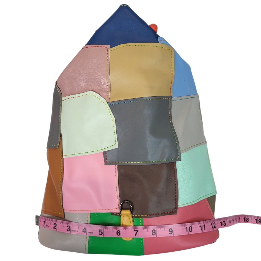 Colorful Leather Patchwork Backpack Purse - image 3